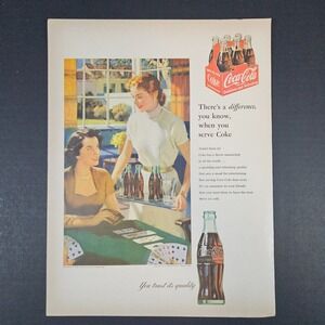 1953 Coca-Cola 6-Pack Drink Vintage Print Ad Ladies Playing Cards Glass Bottles